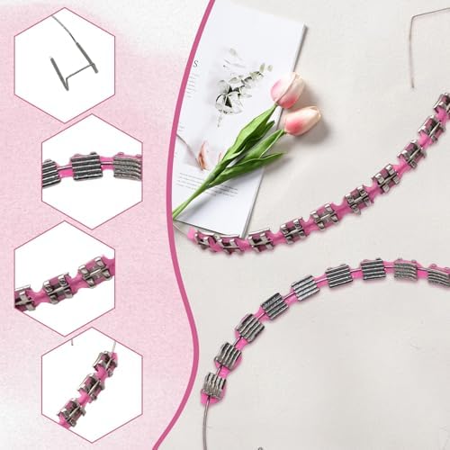 Fake Braces 2-Pcs Set Temporary Tooth Decoration with Metal Wires, Metal Brackets and Orthodontic Bands, Suitable for Orthodontists to Explain, for Dental Students to Practice (Pink)