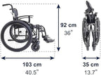 KMINA All Terrain Self Propelled Wheelchair (18 Inch Wide Seat), Folding and Lightweight in Aluminium, Foldable Backrest, Adjustable Armrests, Lap Belt and Hand Brake