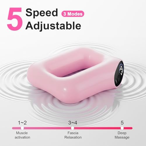 Deep Tissue Percussion Massage Gun, Ergonomic Fascia Blaster with 3 Modes & 5 Levels, Fascia Ring Massager with Belt for Muscle Relief & Full-Body Relaxation（Pink）