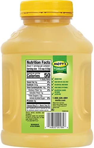 Mott's No Sugar Added Applesauce, 46 Oz Jar (Pack Of 8), Good Source Of Vitamin C, No Artificial Flavors