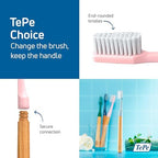 TePe Choice Toothbrush, Soft, Pink, 1pc Wooden Handle 3pcs Brush Heads, Soft Bristle Toothbrush, Good for Teeth Cleaning and Plaque Removal