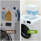 Laundry Detergent Dispenser Set, 100oz (3L) Easy-Pour Leak-Proof Bottles with Spout Plug Caps,Measuring Cups & Stand–2 Refillable Semi-Transparent Soap Containers for Laundry Room Organization