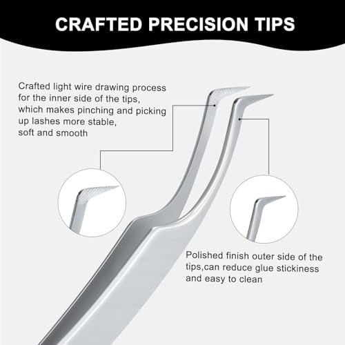 Ms.Queen Eyelash Extension Tweezers,Precision Fine Tip Grip Lash Tweezers for Individual and Volume Eyelash Extensions