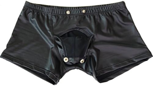 Men's Wet Look Leather Boxer Shorts Clubwear Workout Gym Party Hot Pants Swimsuits