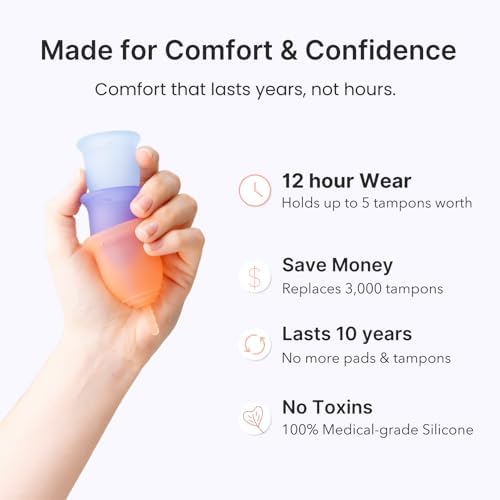 Lena Menstrual Cup Original – Reusable Silicone Period Cup for Regular Flow, 12-Hour Leak-Free Protection, Soft & Comfortable, Beginner-Friendly Design - Small, Purple