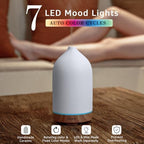 Gooamp 200ML Ceramic Essential Oil Diffuser - Ultrasonic Aromatherapy & Humidifier with 7-Color LED Lights, Auto Shut-Off, Wood Grain Base, 1H/3H/6H Timer | Scent for Home, Office, Yoga