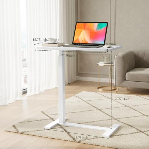 Mobile Standing Desk, Adjustable Height Desk with Hidden Casters, Portable Laptop Computer Table with Rolling Wheels, for Sit Stand Workstation, Compact and Sturdy for Home, Office, Dorm, White