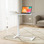 Mobile Standing Desk, Adjustable Height Desk with Hidden Casters, Portable Laptop Computer Table with Rolling Wheels, for Sit Stand Workstation, Compact and Sturdy for Home, Office, Dorm, White