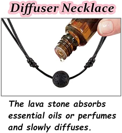Lava Rock Stone Bead Triangle Pendant Necklace Essential Oil Diffuser Necklace Aromatherapy Choker Necklace Unisex (Black Lava Bead)