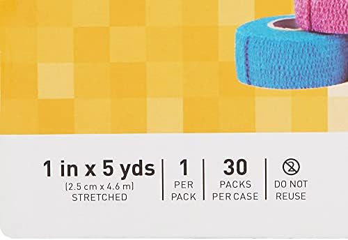 McKesson Cohesive Bandages, Non-Sterile, Latex-Free, Multi-Color, 1 in x 5 yd, 1 Count, 30 Packs, 30 Total