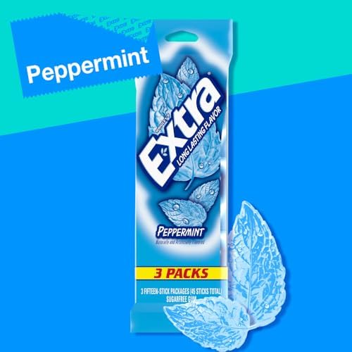 EXTRA Peppermint Sugar Free Gum Back To School Chewing Gum, 3 Pack Bulk Gum (45 Sticks Total)