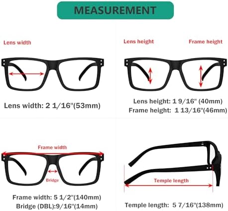 Eyekepper 5-pack Oversized Reading Glasses Square Large Frame Readers for Men and Women - 3 Black and 2 Blue +1.50