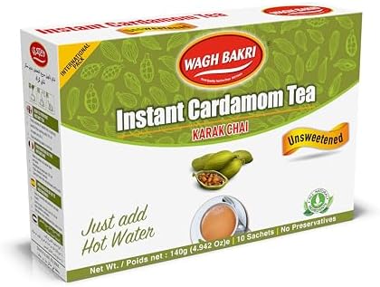 Wagh Bakri | Instant Elaichi Tea | Unsweetened No Added Sugar | 80g 10 Sachets (2.82 Oz)