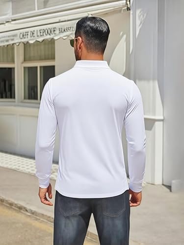 Mens Long Sleeve Polo Shirts Casual Button Collared T-Shirt Pullover Tee Golf Shirt