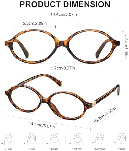 Oval Retro Blue Light Blocking Glasses for Women Men Vintage Fashion 90s Small Face Computer Screen Gaming TV Phones Anti Eyestrain & UV Glare Glasses Non-prescription