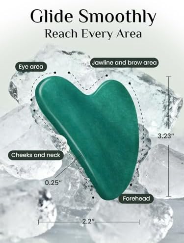 Rena Chris Gua Sha Facial Tools: Jade Stone Guasha Tool for Face Acupuncture Therapy, Facial Massager for Jawline Sculpting and Puffiness Reducing (Green)