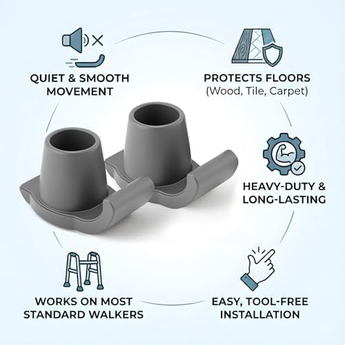 Walker Ski Glides for Folding Walkers 2 Pack, Universal Walker Accessories for Seniors, 1-1/8" Fit Walker Feet Replacement, Smooth Walker Glides, Tennis Ball Alternative