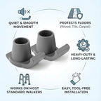 Walker Ski Glides for Folding Walkers 2 Pack, Universal Walker Accessories for Seniors, 1-1/8" Fit Walker Feet Replacement, Smooth Walker Glides, Tennis Ball Alternative