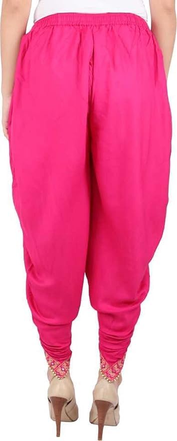 Women's Harem Dhoti Pants with Gold Embellished Trim, Maroon, Free Size 28-36