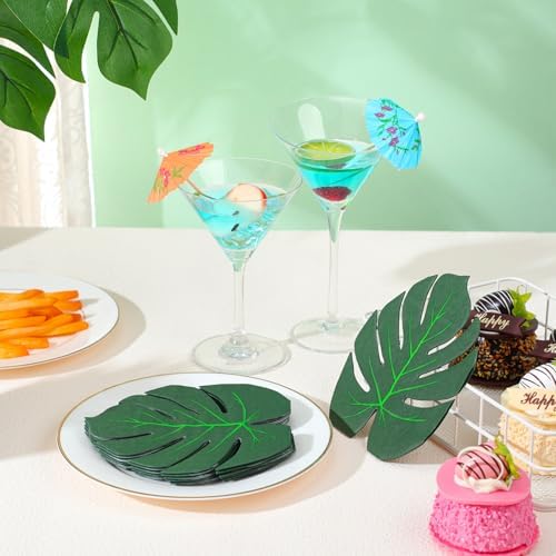 60 Pcs Tropical Palm Leaf Paper Napkins Bulk Hawaiian Luau Disposable Cocktail Aloha Paper Napkins Disposable Green Leaf Dinner Table Decoration for Summer Safari Jungle Picnic Party Supplies