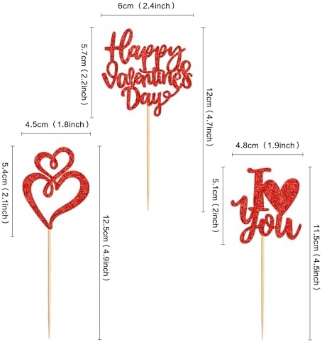 Ercaido 24 Pack Red Happy Valentine's Day Cupcake Toppers Heart I Love You Cupcake Picks Wedding Engagement Bridal Shower Valentine's Party Cake Decorations