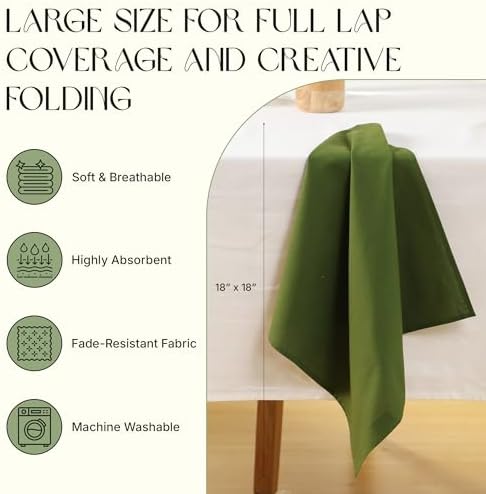 Cloth Napkins Set of 12, 100% Cotton Fabric Reusable Dinner Napkins, 18 x 18 Inch Washable Table & Kitchen Napkins for Everyday Dining, Entertaining, Home & Restaurant Use, Moss Green