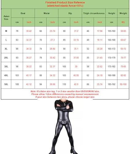 Men's Wetlook One Piece PU Leather Catsuit Shoulder with Zipper Bodysuit Long Sleeve Jumpsuit Clubwear