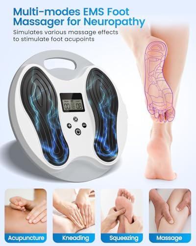 EMS Foot Massager for Neuropathy, NMES Foot Stimulator for Neuropathy Feet Nerve FSA&HSA Eligible item Electric Foot Massager for Circulation and Pain Relief with 4 TENS Unit Muscle Stimulator Pads