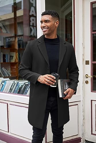 COOFANDY Mens Wool Blend Coat Winter Trench Coats Notched Lapel Collar Single Breasted Overcoat Classic Peacoat With Pockets