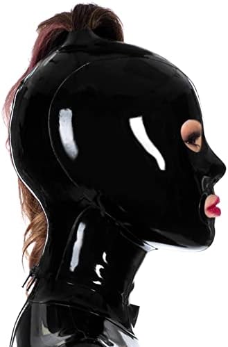 Latex Hood mask Holiday Rubber Full Face Mask Open Eyes with One Holed Ponytail Latex Mask