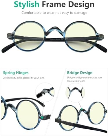 Eyekepper Round Blue Light Filter Glasses Women Men - Blocking UV Ray Anti Screen Glare Computer Readers - Blue/Tortoise +2.5