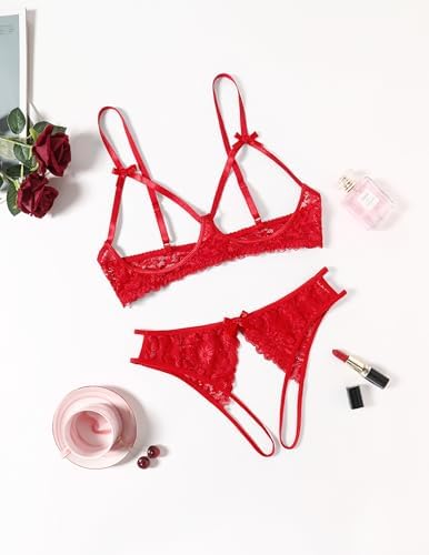 Avidlove Women's Exotic Lingerie Sets Naughty 2 Pieces Bra Panty Set Sexy Cutout Lace Lingerie