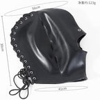 Leather Full Face Mask Hood Head Cover Headgear Expose Eyes Mouth Hat Adjustable Party Club Costum