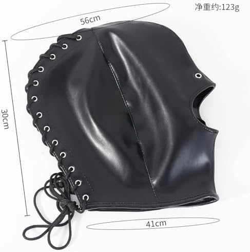 Leather Full Face Mask Hood Head Cover Headgear Expose Eyes Mouth Hat Adjustable Party Club Costum