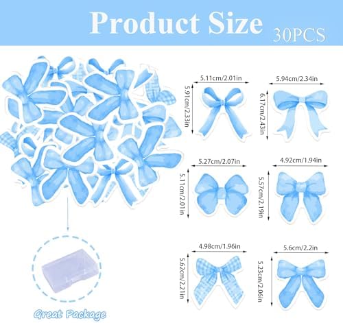 30PCS Edible Bow Cupcake Toppers Wafer Paper Bowknot Cake Decoration She is Trying the Knot Cupcake Toppers Edible Coquette Bows for Bow Theme Birthday Party Decoration Supplies (Blue)