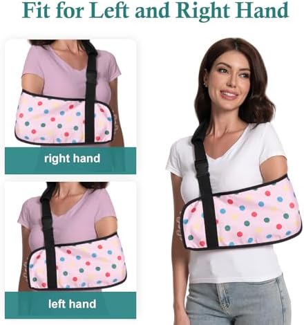 Print Arm Sling for Broken Arm, Torn Rotator Cuff, Shoulder, Elbow, Wrist Injury Support Brace for Women (Pink Dot, One Size)