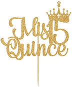 Mis Quince 15 Cake Topper, Hello 15, Cheers to 15 Years, 15th Birthday/Anniversary Party Decorations Gold Glitter.