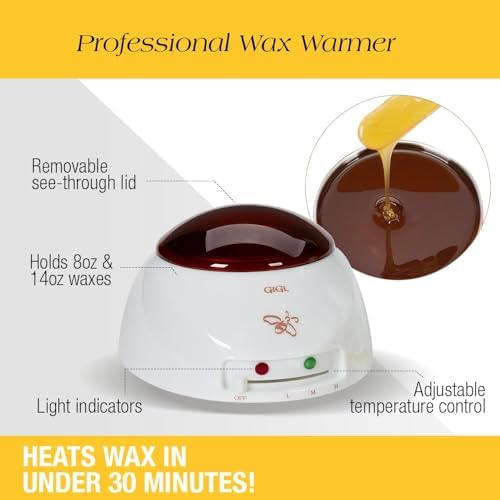 GiGi Brazilian Hard Wax Kit – At-Home Hair Removal Waxing Kit for Women with Wax Warmer, Applicator Sticks & Pre/Post Wax Care - Ideal for Face & Body