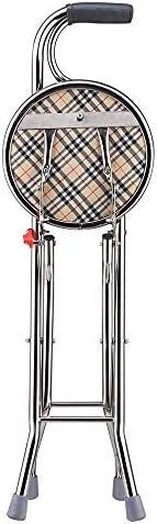 Folding Walking Stick with 9" Padded Seat Portable Stainless Steel Quadripod Support Cane Chair Stool with Anti-Slide Feet for Elderly Limited Mobility Physical Rehabilitation(Quadripod Cane Stool)