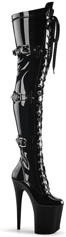 denova's Women's Patent 7.9in Very High Heel Lace Up Platform Pole Dance Over-The-Knee Thigh High Boot with Zipper