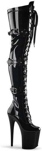 denova's Women's Patent 7.9in Very High Heel Lace Up Platform Pole Dance Over-The-Knee Thigh High Boot with Zipper