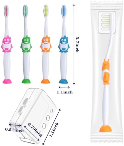 100 Pack Kids Toothbrush Soft Bristles Toddler Cute Toothbrush Bulk with Suction Cup, Includes Travel Covers, Individually Wrapped Toothbrushes for Kid Home School Daycare Camp (Penguin)