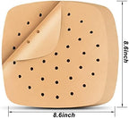 Air Fryer Liners, 200Pcs Square, 8.5 Inch Perforated Parchment Paper Sheets for Baking, HOFHTD Parchment Paper for Air Fryer and Bamboo Steaming Basket (Unbleached)