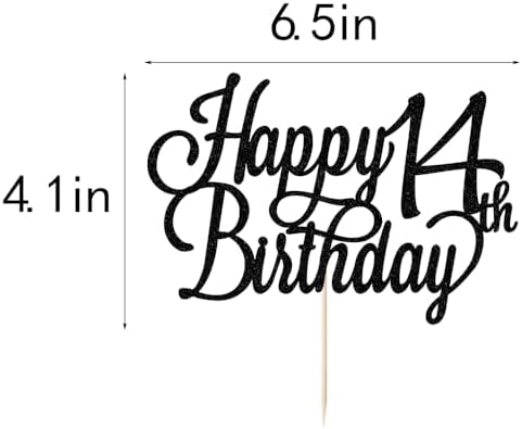 Happy 14th Birthday Cake Topper, Black Glitter 14 & Fabulous/Hello 14th Birthday Anniversary Party Cake Decorations Supplies
