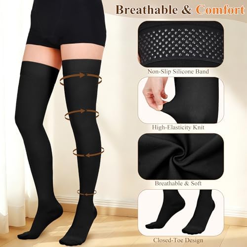 Athbavib 20-30mmHg Thigh High Compression Stockings for Women & Men, Closed Toe Medical Compression Socks Graduated Support Compression Sock for Varicose Veins Swelling Treatment