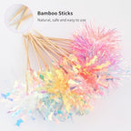 50 PCS Foil Firework Cupcake Toppers, Sparkle Tinsel Cake Toppers Flowers Cake Decoration, Happy Birthday Cake Toppers Cocktail Food Fruit Toothpick for Ceremony Christmas Party Birthday Wedding