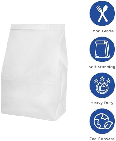 Karat 4lb Paper Lunch Bags - White, 2,000 Count - Versatile Paper Bags for Small Business, Snacks, Popcorns or Party Favor - Sturdy, Self-Standing, Reusable