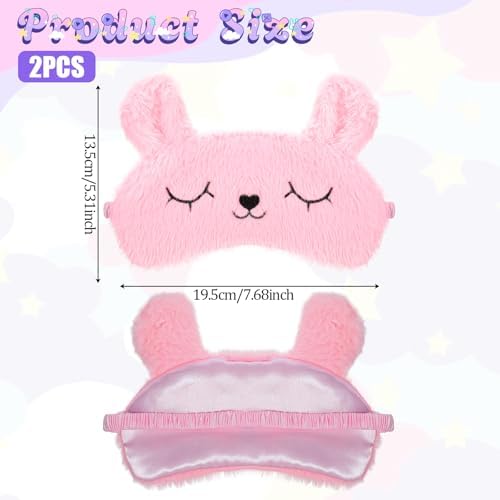Kids Sleep Mask, 2 Pcs Cute Rabbit Plush Eye Mask Soft Comfortable Kids Eye Mask for Sleeping Funny Animal Eyeshade Cover for Women Girls Home Travel Nap Sleepover Party (White, Pink)