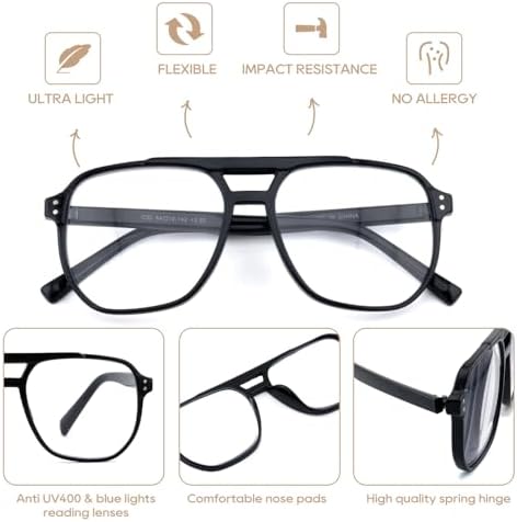 Oversized Reading Glasses for Women and Men,Blue Light Retro Aviator Reader Spring Hinge