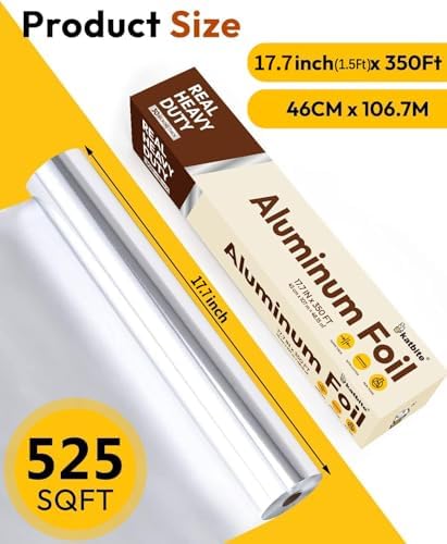 Katbite Aluminum Foil Heavy Duty 17.7 Inch Wide, 30 Micron Thick Strong Heavy Duty Foil Aluminum Roll Wrap for Commercial Catering, Grilling, Roasting, Baking, Home Cooking, 17.7"x525s.f